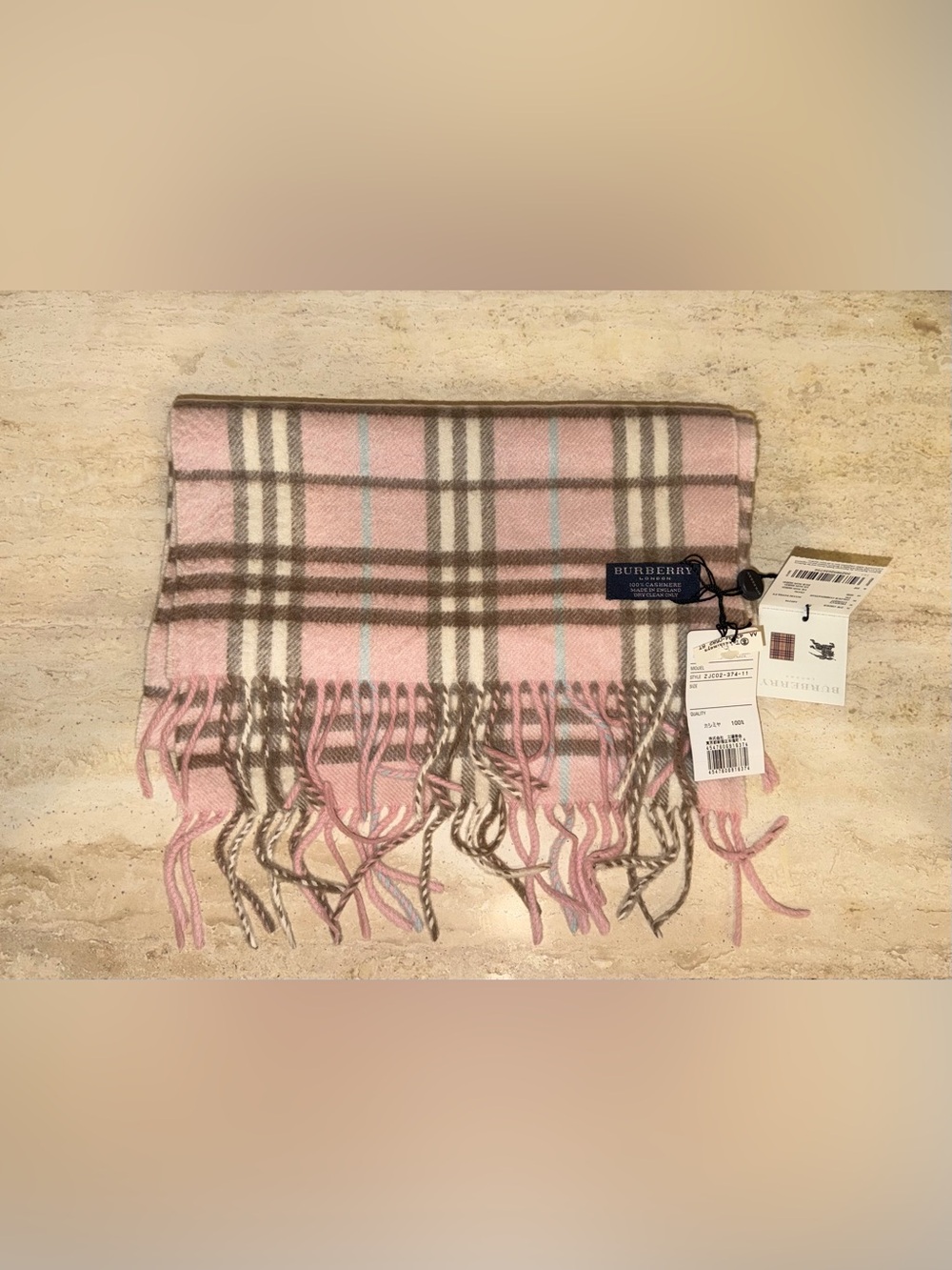 Burberry Pink Check 100% Cashmere Scarf (COA Included)